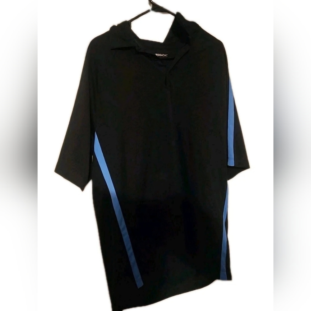 Nike Fit Dry  Collared Golf Shirt  Large Dark Blue With Light Blue Stripe